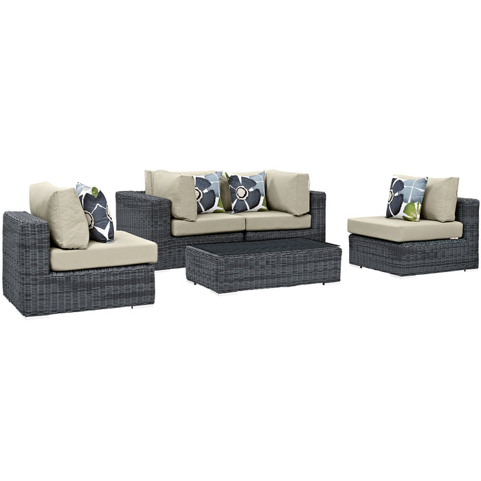 Summon 5 Piece Outdoor Patio SunbrellaÂ® Sectional Set 2391-GRY-BEI-SET