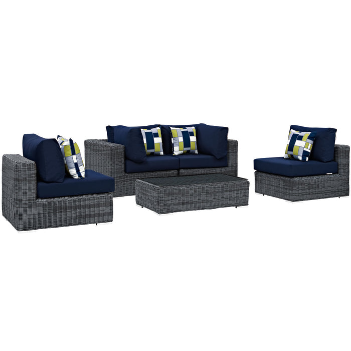 Summon 5 Piece Outdoor Patio SunbrellaÂ® Sectional Set 2391-GRY-NAV-SET