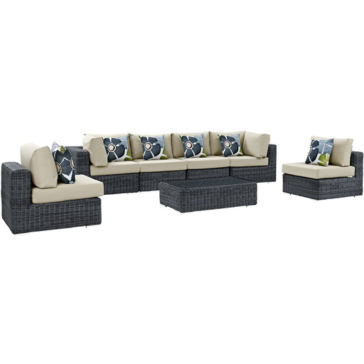 Summon 7 Piece Outdoor Patio SunbrellaÂ® Sectional Set 2392-GRY-BEI-SET