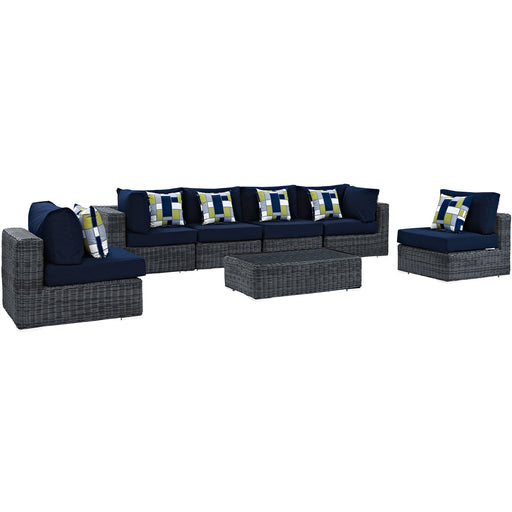 Summon 7 Piece Outdoor Patio SunbrellaÂ® Sectional Set 2392-GRY-NAV-SET