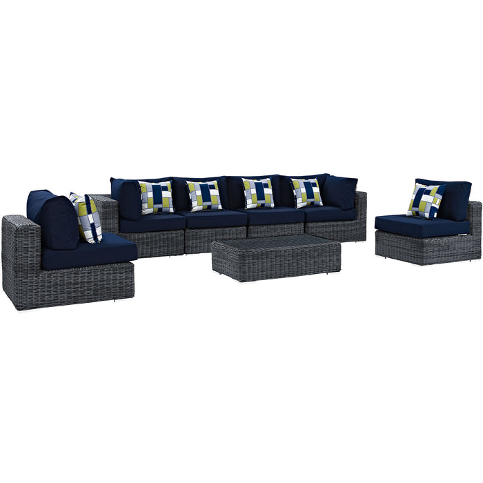 Summon 7 Piece Outdoor Patio SunbrellaÂ® Sectional Set 2392-GRY-NAV-SET