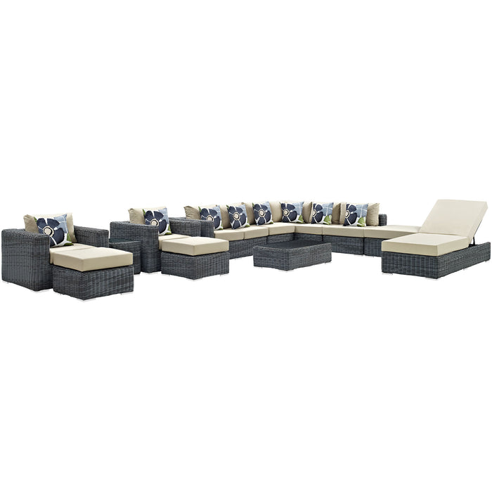 Summon 12 Piece Outdoor Patio SunbrellaÂ® Sectional Set 2393-GRY-BEI-SET