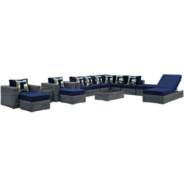 Summon 12 Piece Outdoor Patio SunbrellaÂ® Sectional Set 2393-GRY-NAV-SET