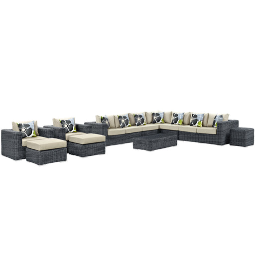 Summon 11 Piece Outdoor Patio SunbrellaÂ® Sectional Set 2394-GRY-BEI-SET
