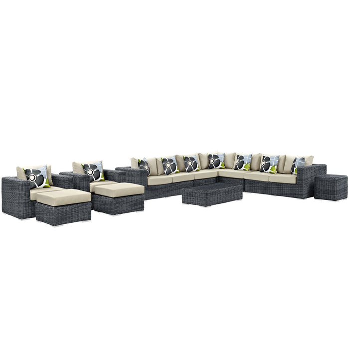 Summon 11 Piece Outdoor Patio SunbrellaÂ® Sectional Set 2394-GRY-BEI-SET