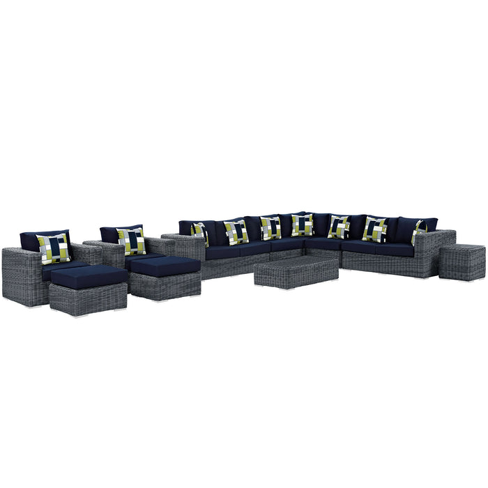 Summon 11 Piece Outdoor Patio SunbrellaÂ® Sectional Set 2394-GRY-NAV-SET