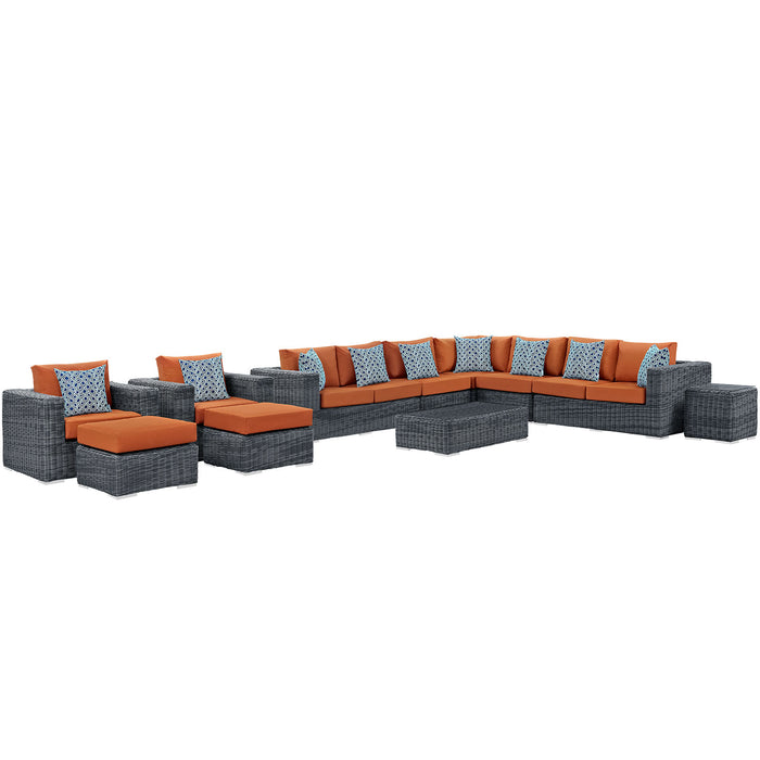 Summon 11 Piece Outdoor Patio SunbrellaÂ® Sectional Set 2394-GRY-TUS-SET