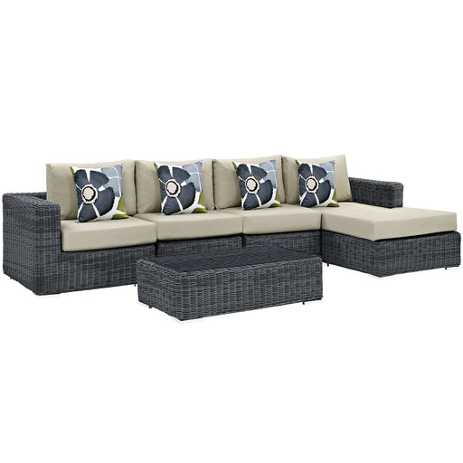 Summon 5 Piece Outdoor Patio SunbrellaÂ® Sectional Set 2395-GRY-BEI-SET
