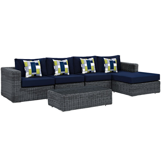 Summon 5 Piece Outdoor Patio SunbrellaÂ® Sectional Set 2395-GRY-NAV-SET