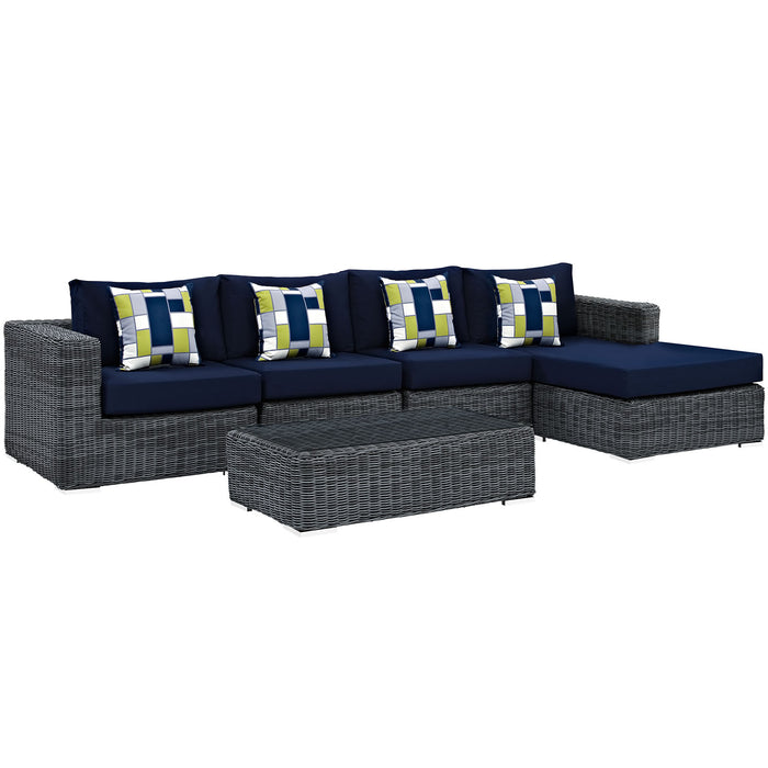 Summon 5 Piece Outdoor Patio SunbrellaÂ® Sectional Set 2395-GRY-NAV-SET