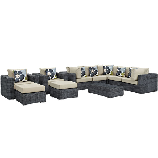 Summon 10 Piece Outdoor Patio SunbrellaÂ® Sectional Set 2396-GRY-BEI-SET