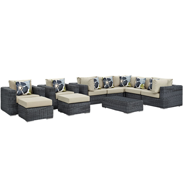 Summon 10 Piece Outdoor Patio SunbrellaÂ® Sectional Set 2396-GRY-BEI-SET