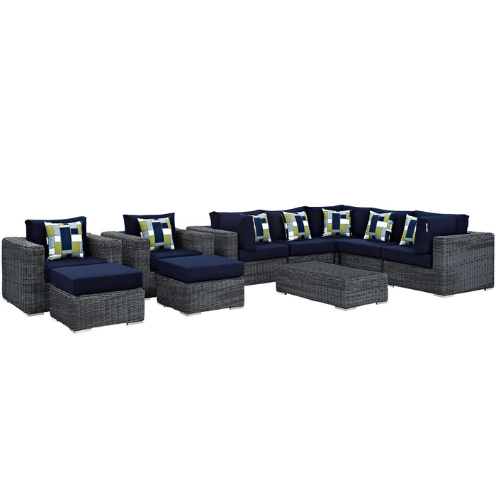Summon 10 Piece Outdoor Patio SunbrellaÂ® Sectional Set 2396-GRY-NAV-SET