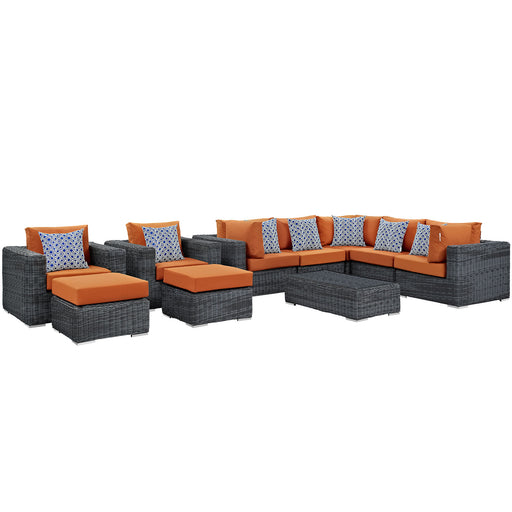 Summon 10 Piece Outdoor Patio SunbrellaÂ® Sectional Set 2396-GRY-TUS-SET