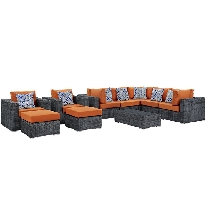 Summon 10 Piece Outdoor Patio SunbrellaÂ® Sectional Set 2396-GRY-TUS-SET