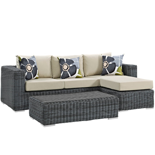 Summon 3 Piece Outdoor Patio SunbrellaÂ® Sectional Set 2397-GRY-BEI-SET