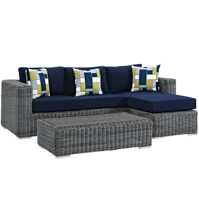 Summon 3 Piece Outdoor Patio SunbrellaÂ® Sectional Set 2397-GRY-NAV-SET