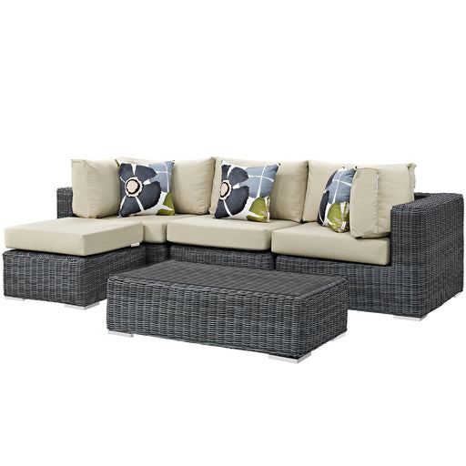 Summon 5 Piece Outdoor Patio SunbrellaÂ® Sectional Set 2398-GRY-BEI-SET