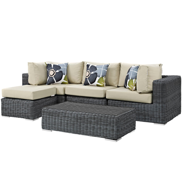 Summon 5 Piece Outdoor Patio SunbrellaÂ® Sectional Set 2398-GRY-BEI-SET