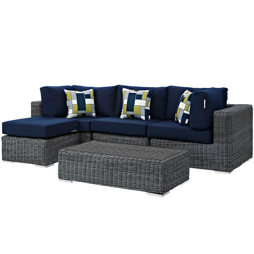 Summon 5 Piece Outdoor Patio SunbrellaÂ® Sectional Set 2398-GRY-NAV-SET