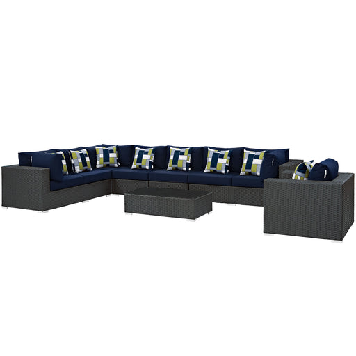 Sojourn 7 Piece Outdoor Patio SunbrellaÂ® Sectional Set 2399-CHC-NAV-SET