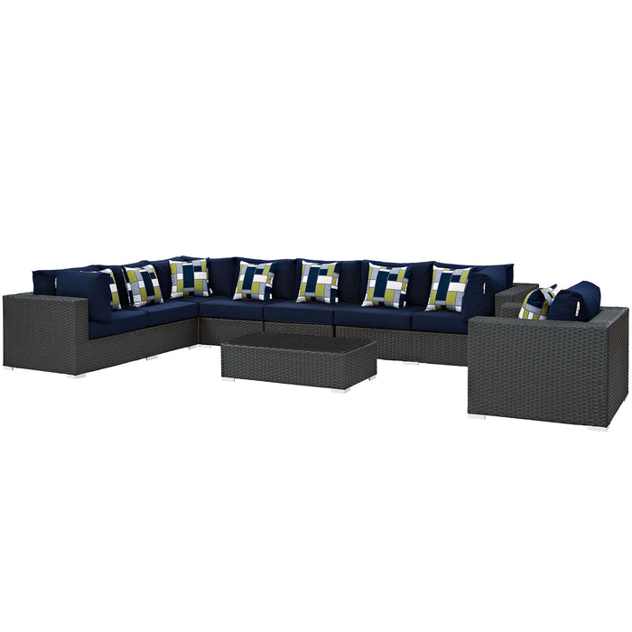 Sojourn 7 Piece Outdoor Patio SunbrellaÂ® Sectional Set 2399-CHC-NAV-SET