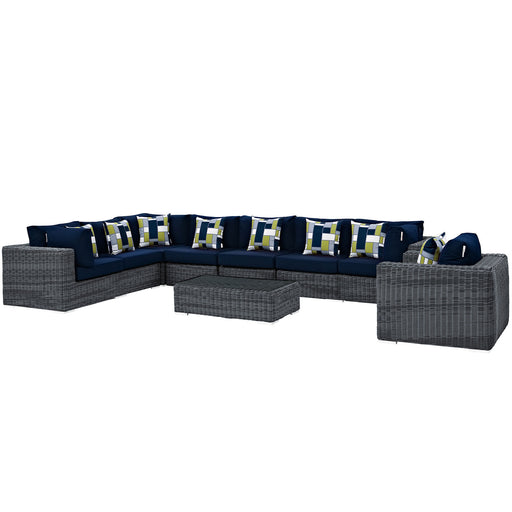 Summon 7 Piece Outdoor Patio SunbrellaÂ® Sectional Set 2400-GRY-NAV-SET