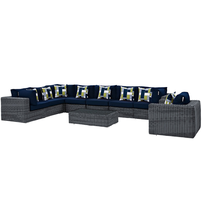 Summon 7 Piece Outdoor Patio SunbrellaÂ® Sectional Set 2400-GRY-NAV-SET