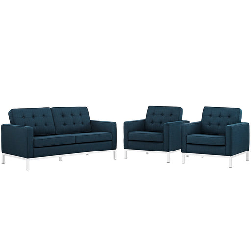 Loft Living Room Set Upholstered Fabric Set of 3 2438-AZU-SET