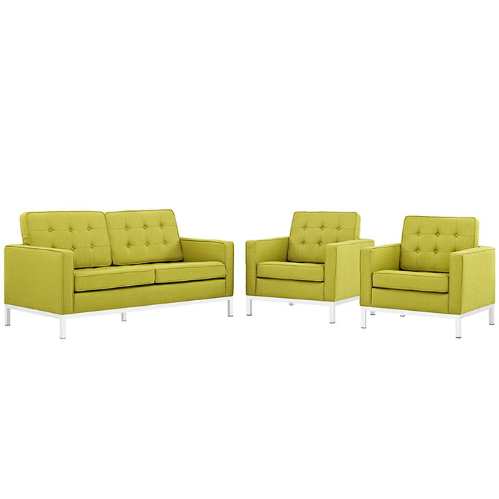 Loft Living Room Set Upholstered Fabric Set of 3 2438-WHE-SET