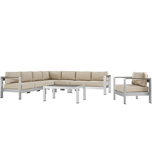 Shore 7 Piece Outdoor Patio Aluminum Sectional Sofa Set 2562-SLV-BEI