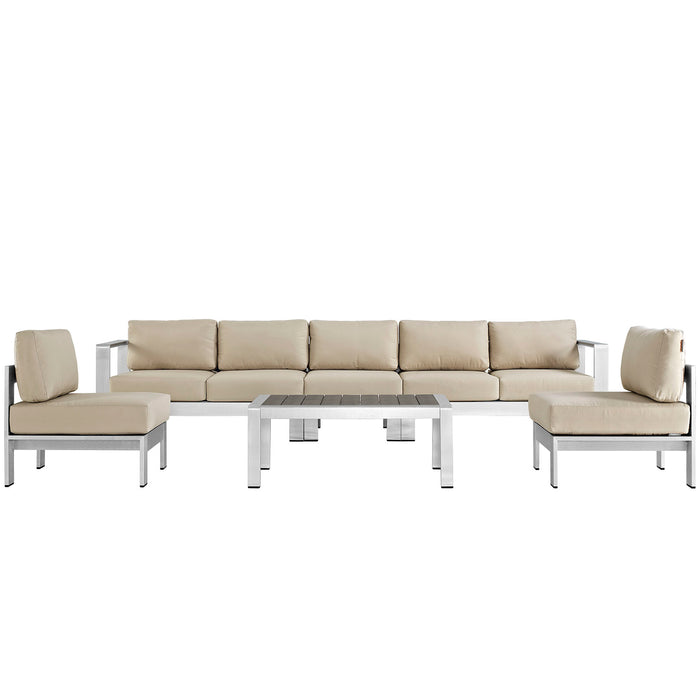 Shore 6 Piece Outdoor Patio Aluminum Sectional Sofa Set 2565-SLV-BEI