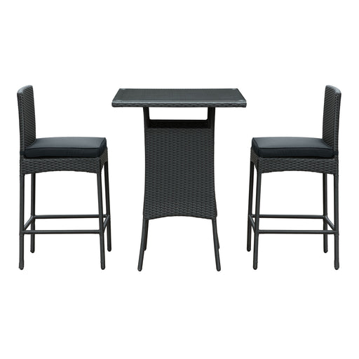 Cerveza 3 Piece Outdoor Patio Pub Set 835-BLK-BLK-SET