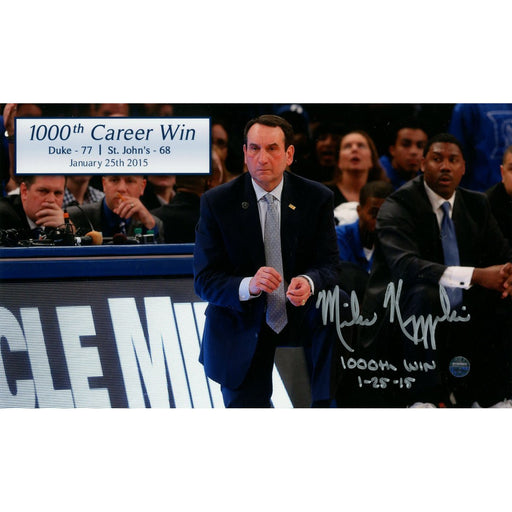 Mike Krzyzewski Signed 1000th Career Win 6x10 Photo w/ 1000th Win & Date Insc