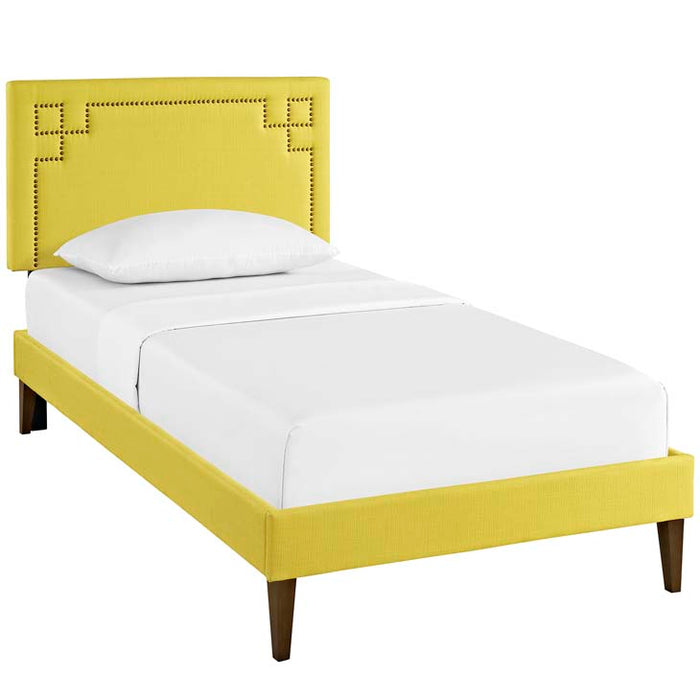 Josie Twin Fabric Platform Bed with Squared Tapered Legs 5597-SUN