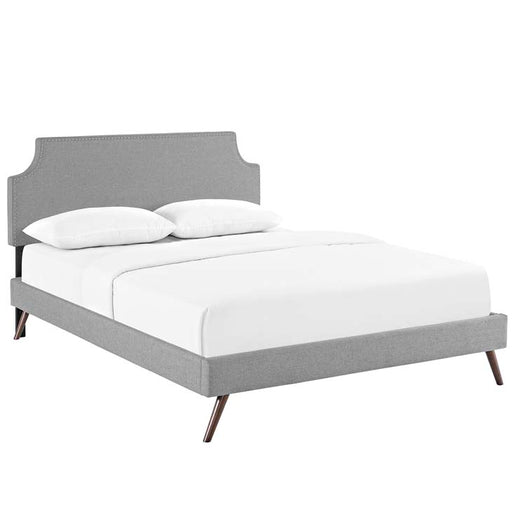 Laura King Fabric Platform Bed with Round Splayed Legs 5684-LGR