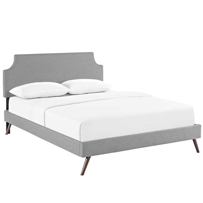 Laura King Fabric Platform Bed with Round Splayed Legs 5684-LGR
