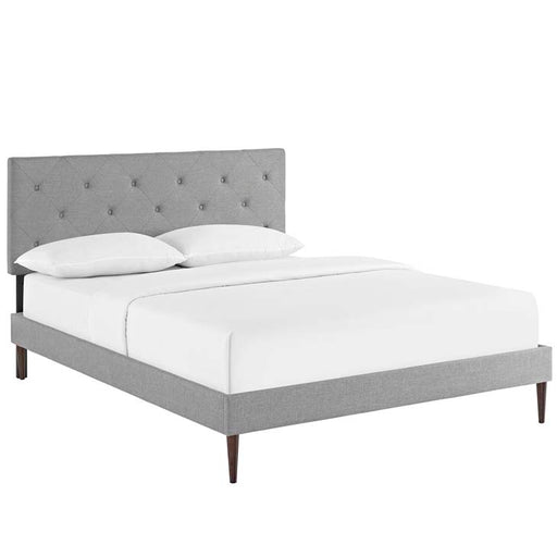 Terisa King Fabric Platform Bed with Round Tapered Legs 5720-LGR
