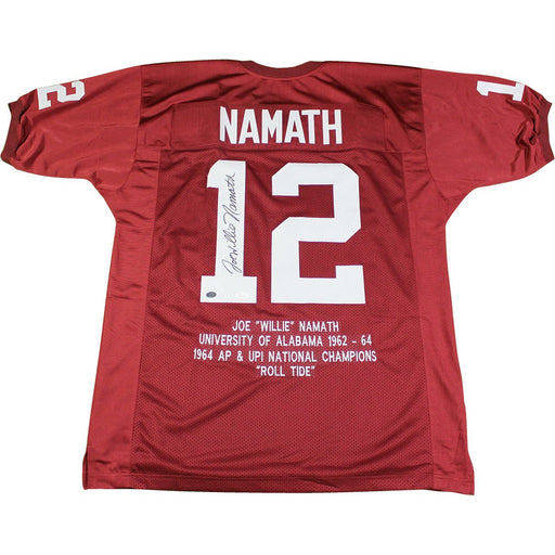 Joe Willie Namath Signed Custom Alabama Jersey w/ Stats Embroidered (Joe Namath Hologram/JSA)