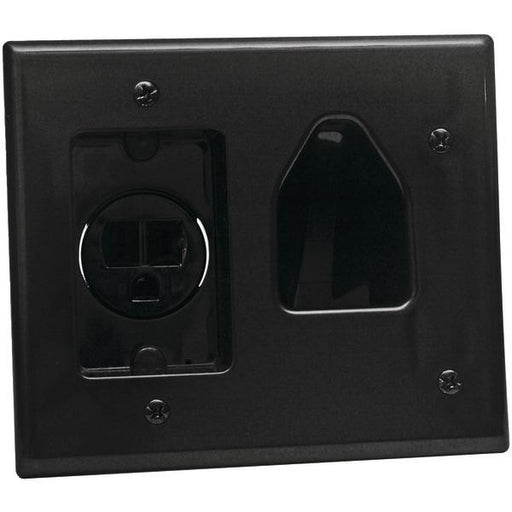 Datacomm Electronics 45-0021-bk 2-gang Recessed Low-voltage Cable Plate With Recessed Power (black