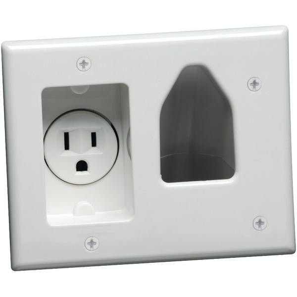 Datacomm Electronics 45-0021-wh 2-gang Recessed Low-voltage Cable Plate With Recessed Power (white