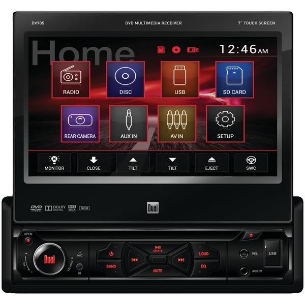 DUAL DV705 7" Single-DIN In-Dash DVD Receiver with Motorized Touchscreen Display