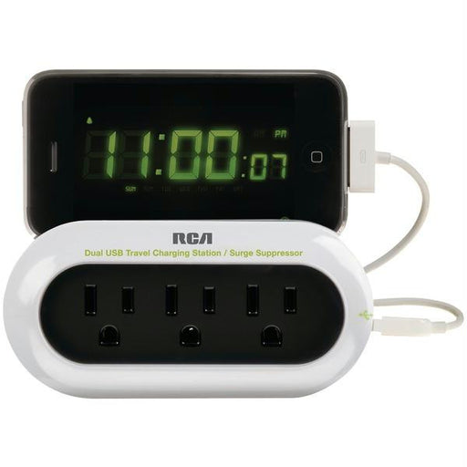 Rca Pchstat2r Travel Charging Station With Surge Protection & Device Cradle (white)