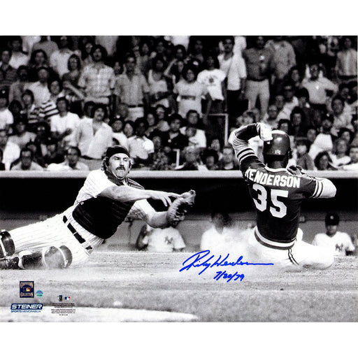 Rickey Henderson 1979 Scoring vs. Thurman Munson 16x20 Photo w/ "7/20/79" Insc