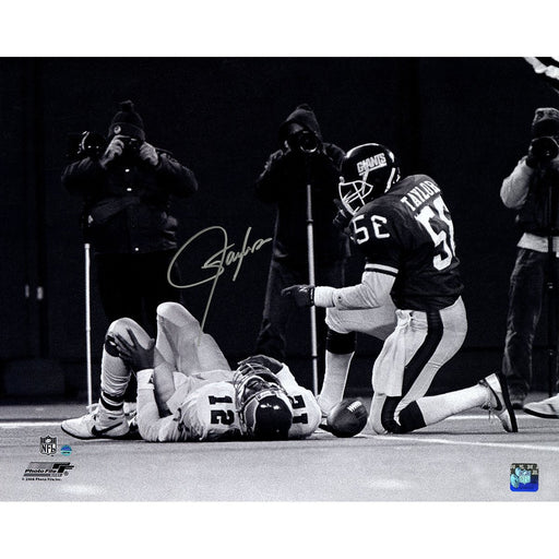 Lawrence Taylor Sack over Randall Cunningham Horizontal B&W 16x20 Photo