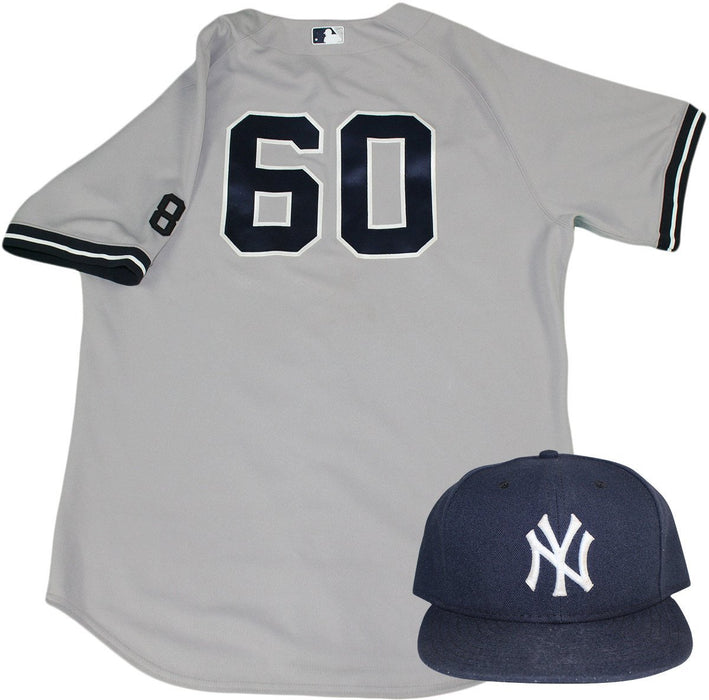Gary Tuck Set - NY Yankees 2015 Game-Used #60 Road Jersey w/ Yogi Berra #8 Commemorative Patch & Hat Set (10/4/2015)(HZ998992)