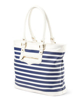 EMPERIA Faux Leather Striped Tote Summer, Navy Blue