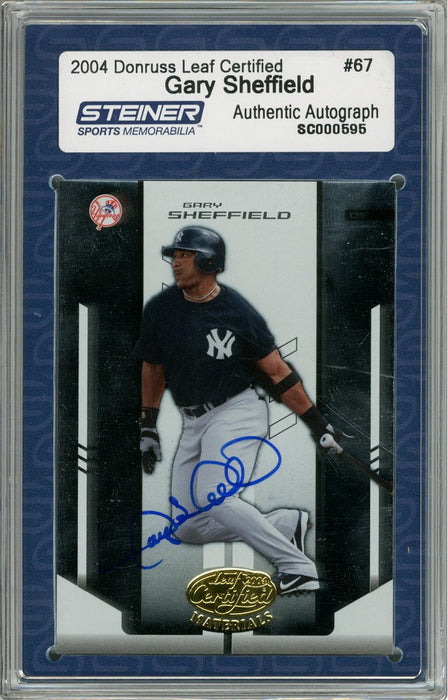 Gary Sheffield Signed 2004 Donruss Card - Yankees - "Leaf Cert. 2004" - Dropping bat to run (Slabbed by Steiner)