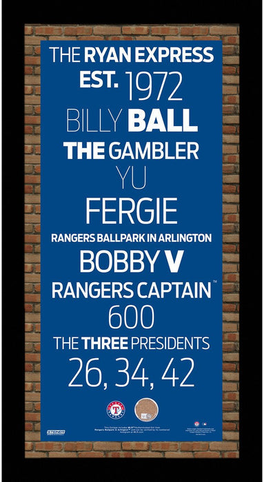Texas Rangers Subway Sign 9.5x19 Frame w/auth Dirt from Rangers Ballpark
