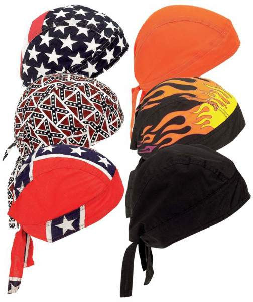 6pc Set Assorted Cotton Skull Caps Bandanas